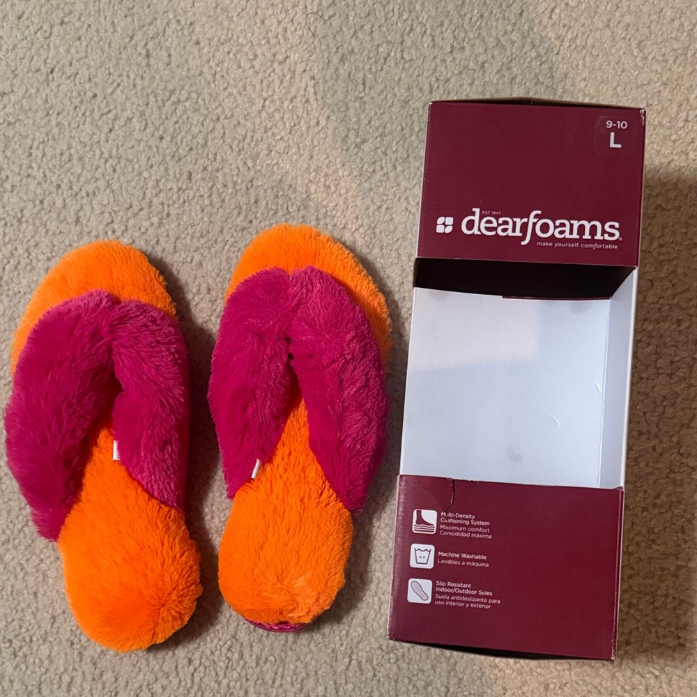 Dearfoams Vibrant Orange and Pink Slippers
